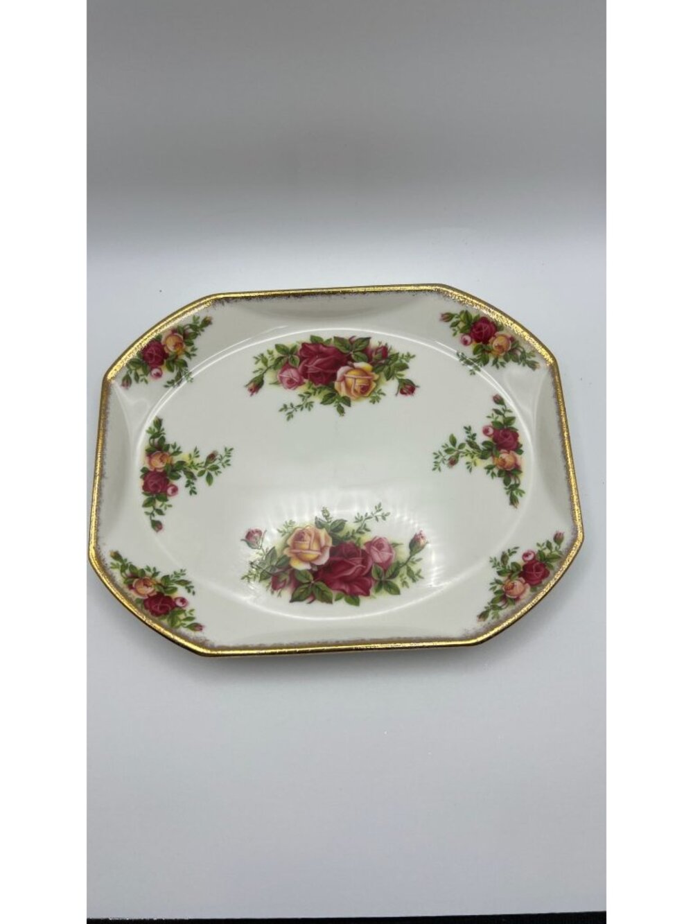 Royal Albert Old Country Roses Bone China Octagonal Serving Platter With Gold Tr